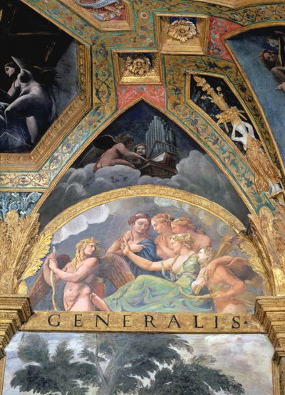 Cupido con Venere e Mercurio che lei manda a catturare Psiche, lunetta dalla Sala di Amore e Psiche, 1528 da Giulio Romano